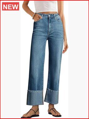 Wide Leg Jeans High Waisted Straight Leg Stretchy Denim Pants with Pockets